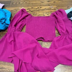 Women's Magenta Smocked Top